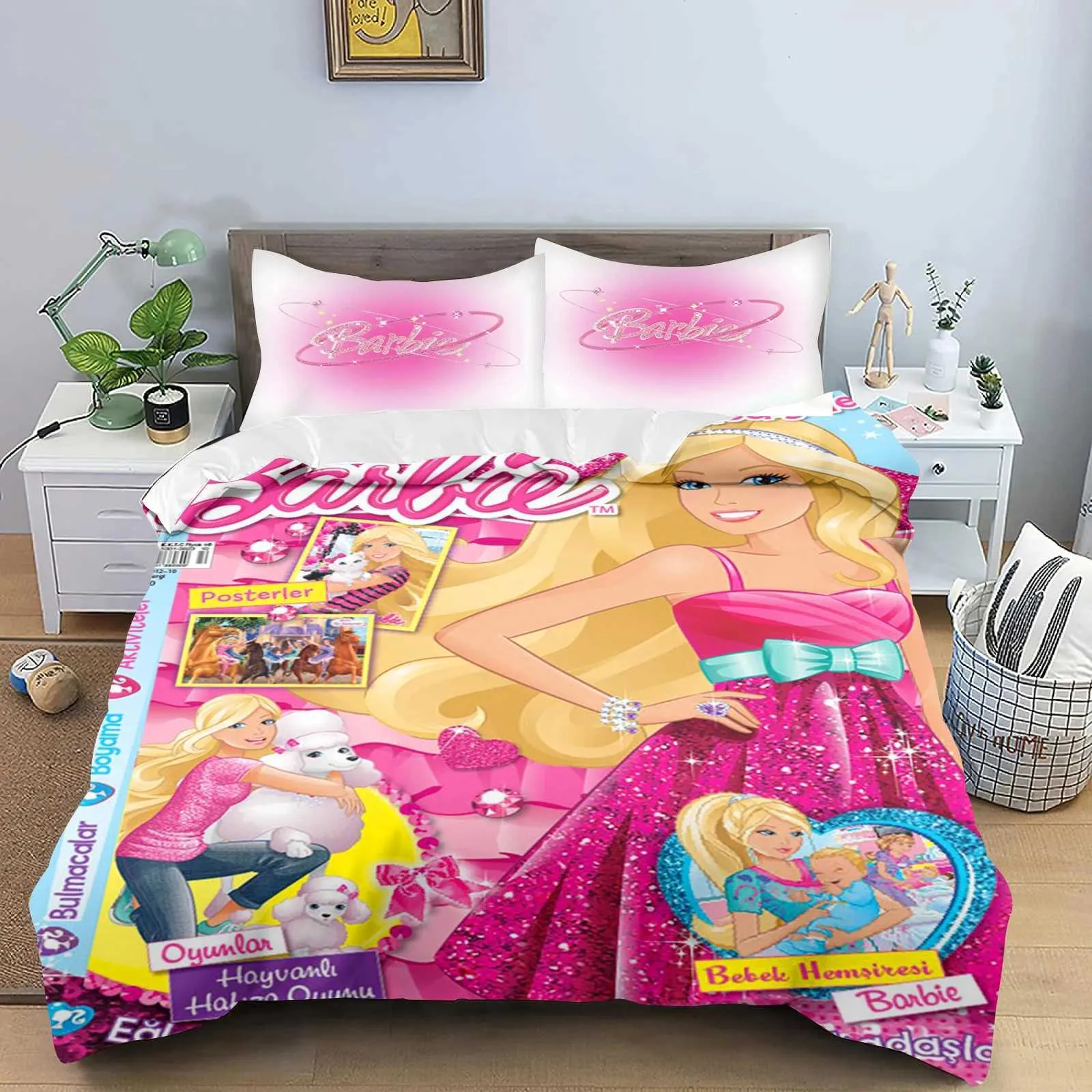 Barbie - 海外限定 Barbie ベッドシーツ Barbie Stars Single Duvet Cover Reversible Bedding Set