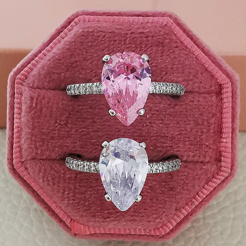 Designer Luxury Teardrop Single Diamond Ring Shiny Zircon Rings Woman Jewelry Lady Wedding Party Love Gifts_voghion.com