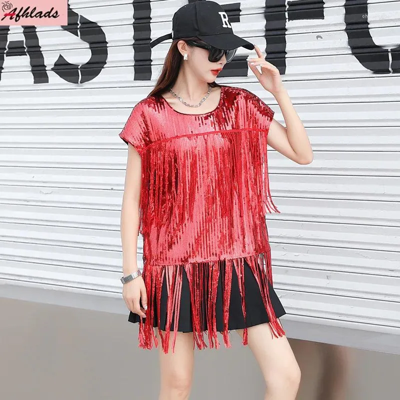 Cotton Short sleeve Round neck Tassel T-shirt Cotton Short sleeve Round neck Tassel T-shirt