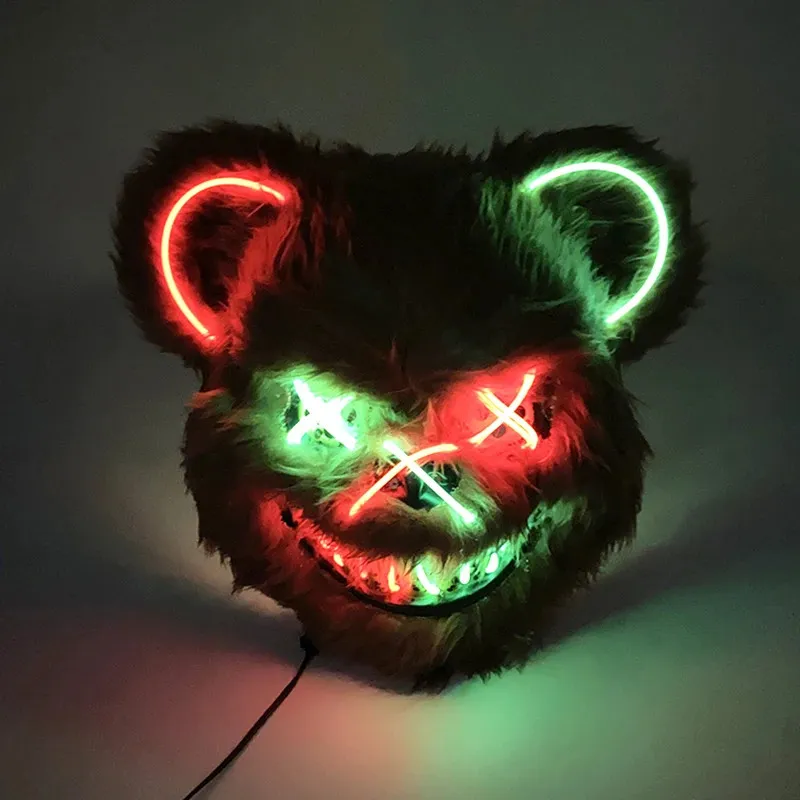 LED Light Up Halloween Bear Mask - Bloody Plush Brown Bear