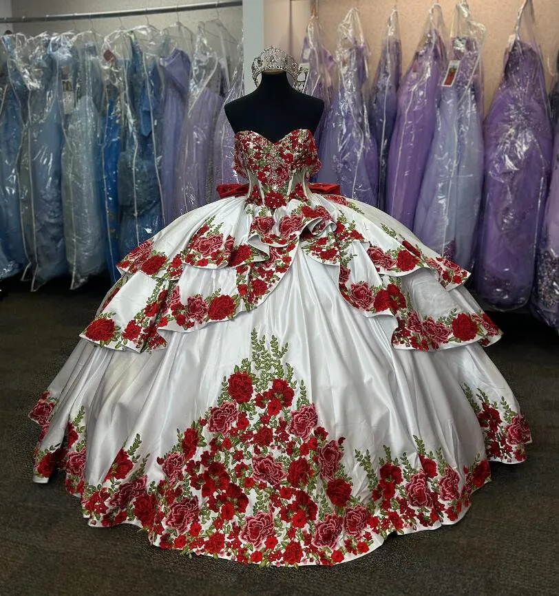 slim fit dress slacks Vintage Gold Wedding Dresses Red 3D Flower Ball Gown Quince Dress 6748 –  Viniodress main image 1