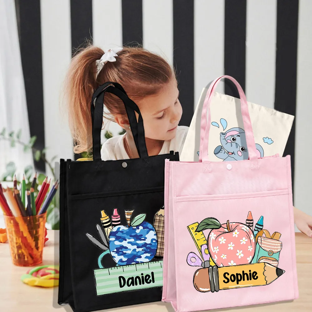 Personalized Kids Library Tote Back To School Bags Homeschool