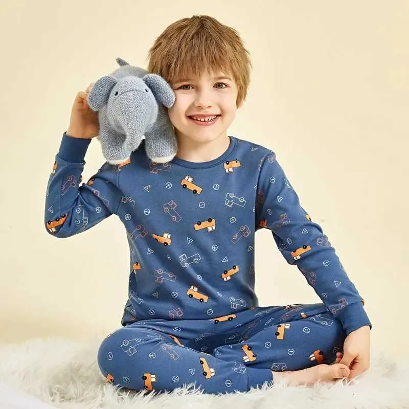 Childrens Onesie Pajamas Cotton Sleepwear Set: Long Sleeve Top
