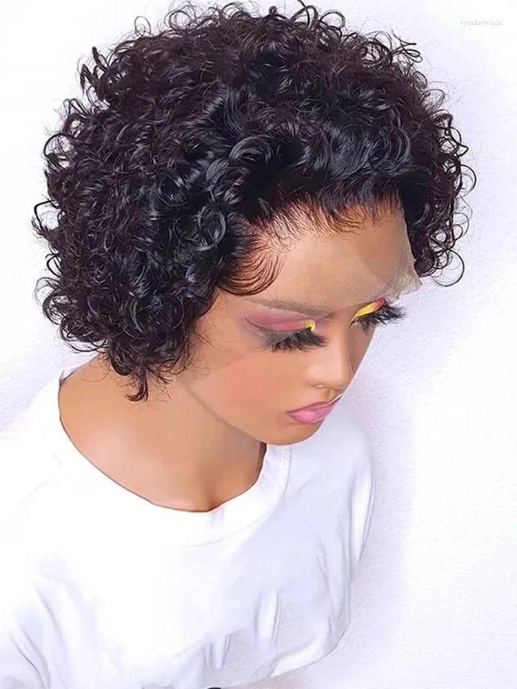 Pixie Cut Water Wave Lace Front Human Hair Wigs Glueless  display picture 1