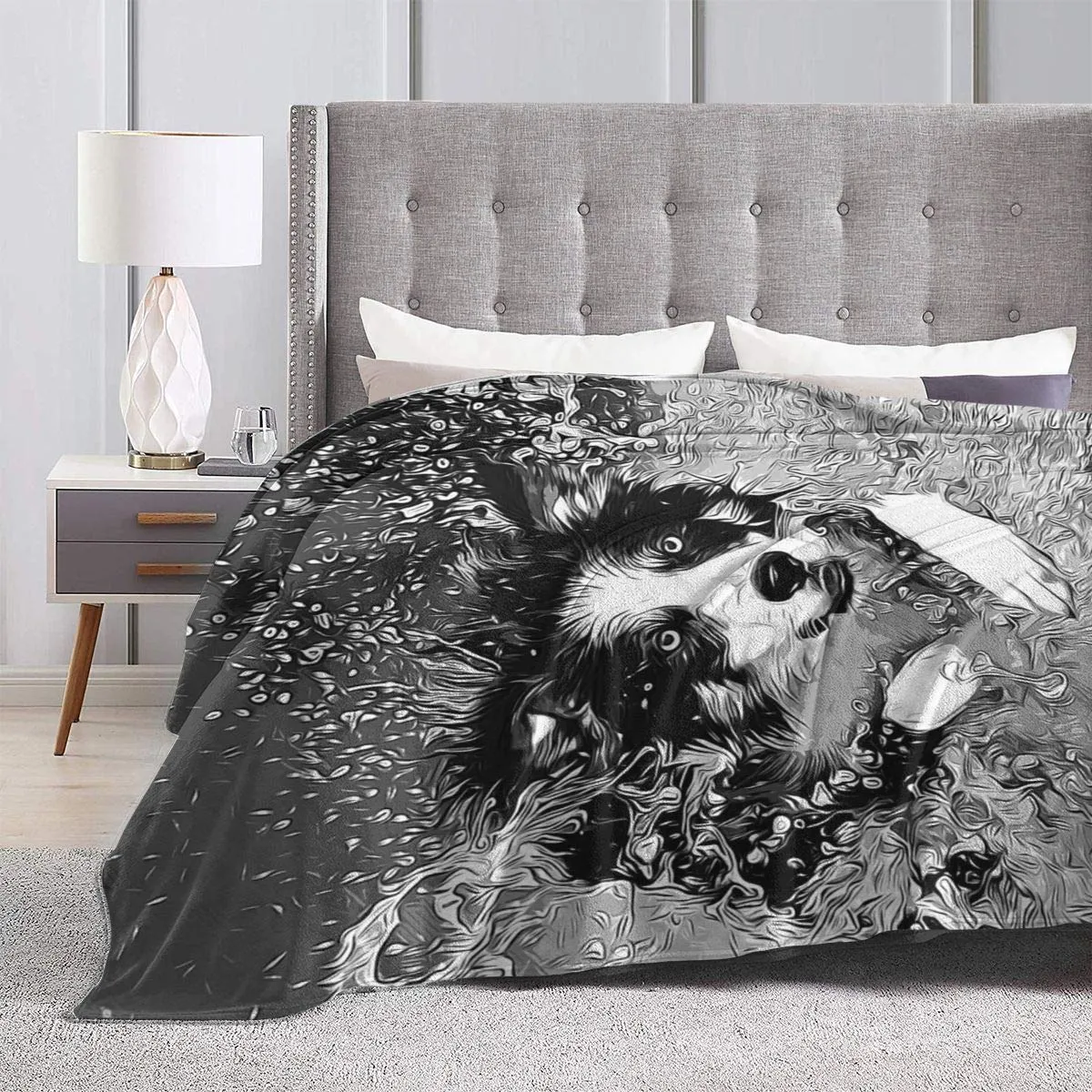 Cozy Border Collie Fleece Throw Blanket Soft, Warm Fuzzy