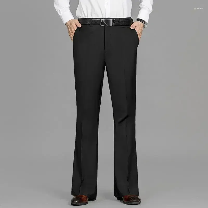 flared dress pants mens GORGLITTER Men's Flare Baggy Dress Pants Wide Leg Pleated Causal Slacks Office Business Suit Trousers with Pockets Black Small at Amazon Men's Clothing store