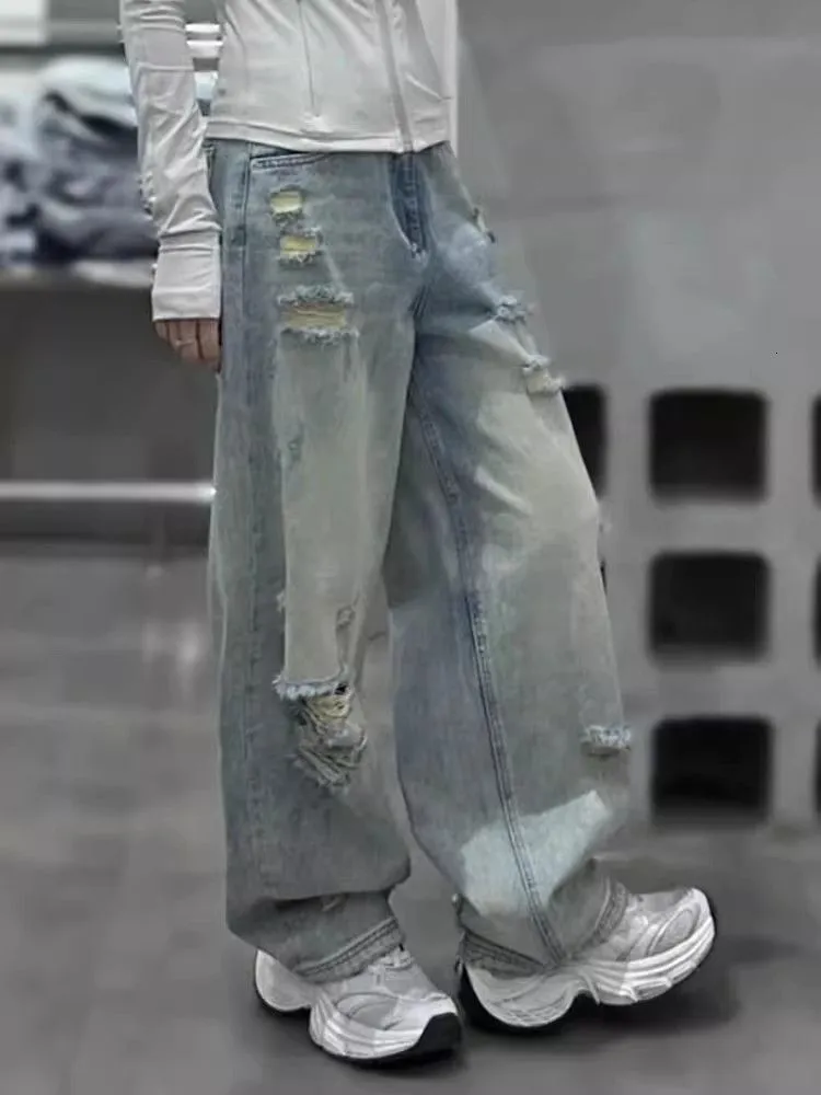 Jeans Anchos De Las Mujeres Rasgados: Pantalones De Piso