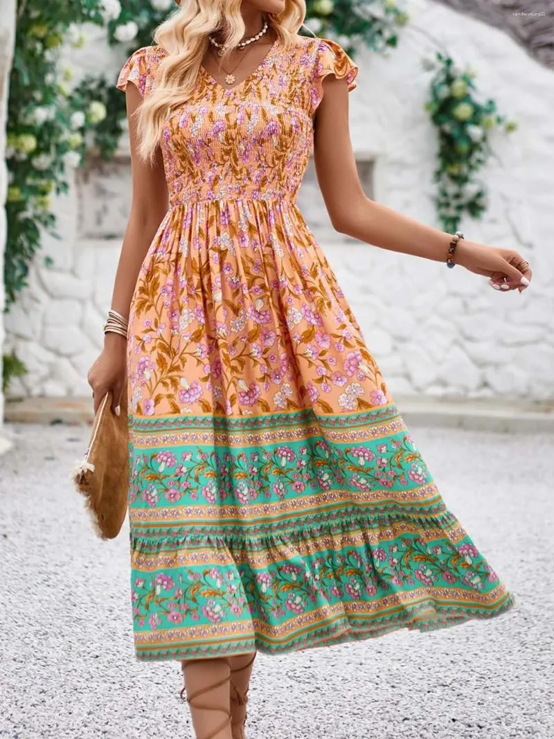 Boho Floral Print Sundress For Women Vintage Long Bohemian Party Dress With Elegant Pleats Short Sleeves Perfect For Summer Beach Parties From Xanderyoung21 31.89 DHgate.Com