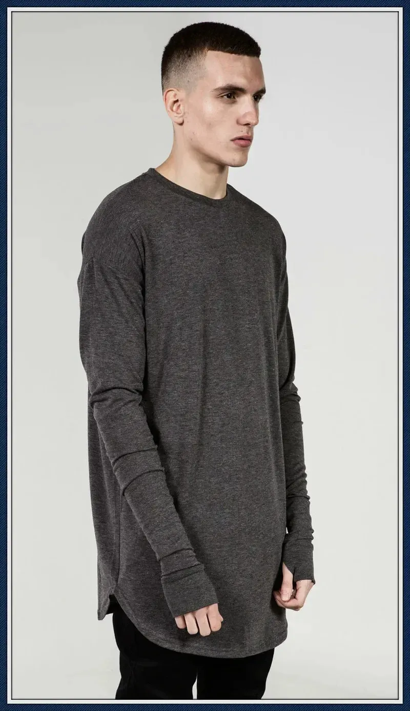 【関税・送料込】Distressed hole hem long sleeve t-shirts Cotton Long Sleeve Shirt Women Oversized Crew Neck Tunic