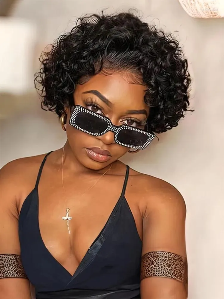 Pixie Cut Water Wave Lace Front Human Hair Wigs Glueless  display picture 1