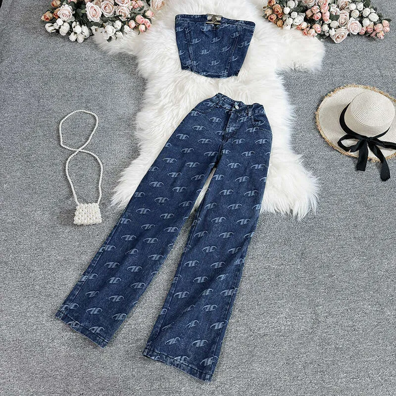 DHgate.com:American Style Denim Vest and Pants Set: Strapless 