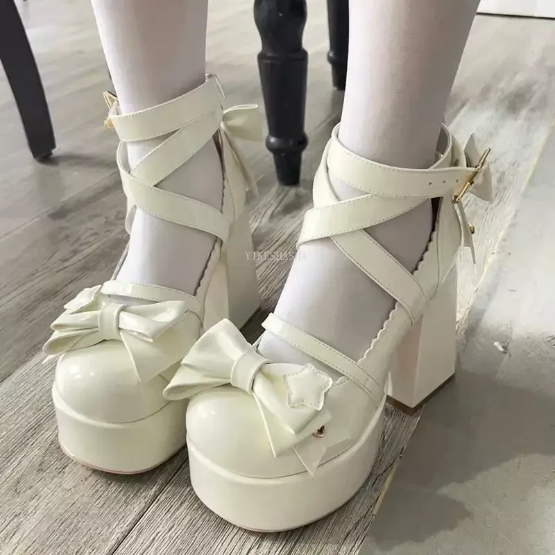 2024 Sweet Starry Mary Jane Lolita Kawaii Shoes Cute Bowknot Platform Shoes