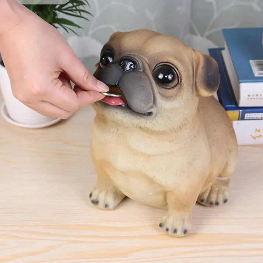 DHgate Resin Pug Dog Piggy Bank Big Size Money Box for Kids Adults Home Decor Coin Savings Storage Home Garden