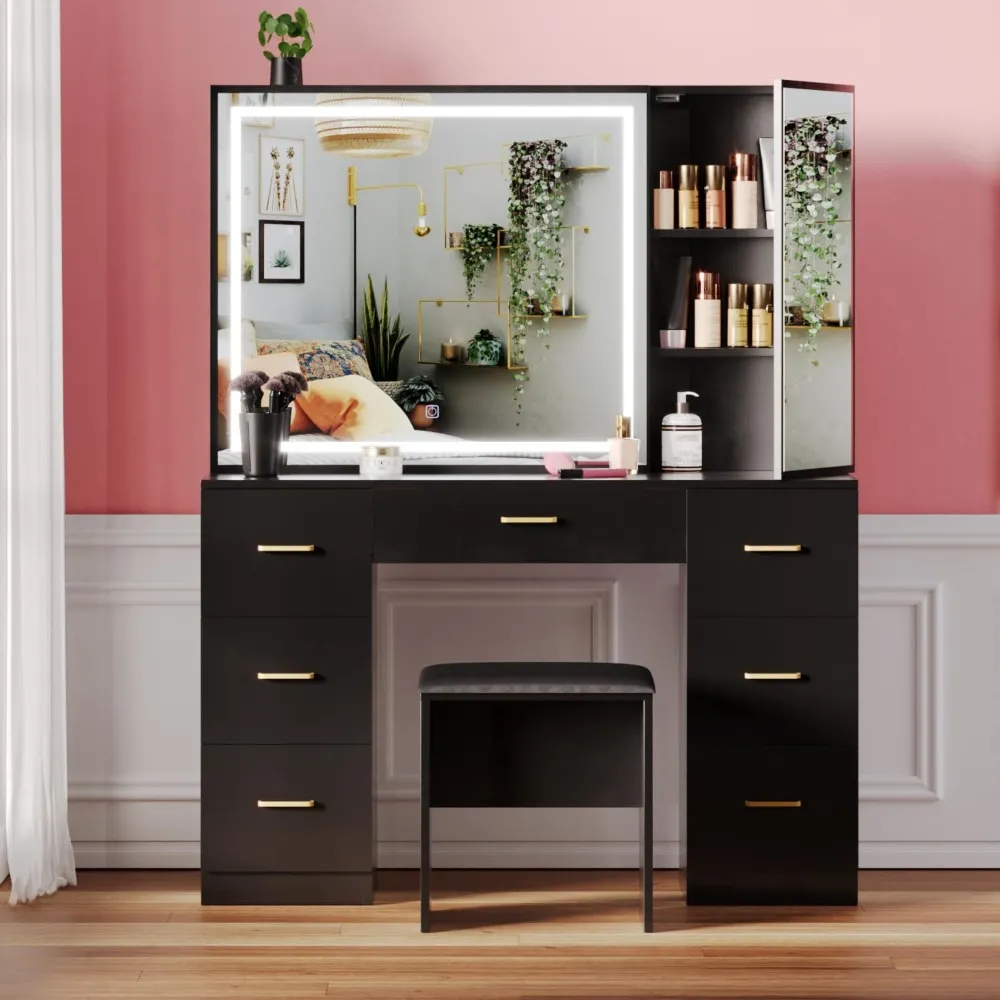 Black Vanity Desk with Mirror - Large Makeup Dressing Table for Women, Modern Bedroom Furniture, Tall Dresser with Storage Drawers - Home Beauty Station from Dhgate Bedroom Furniture - price 300.11 Black Vanity Desk with Mirror - Large Makeup Dressing Table for Women, Modern Bedroom Furniture, Tall Dresser with Storage Drawers - Home Beauty Station from Dhgate Bedroom Furniture - price 300.11