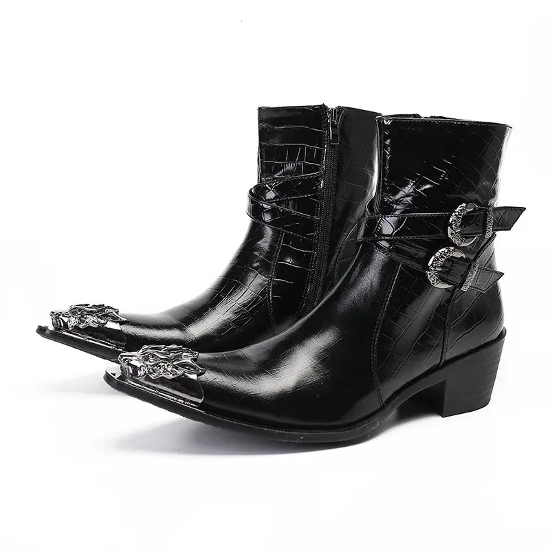 Save Big on Bulk Mens Pointed Toe Cowboy Boots Rock Western Cowboy Men  Boots Pointed Metal Tip Black Leather Short Boots Men Punk MotorcycleKnight 