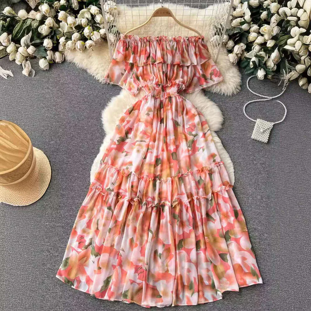 Women's One Shoulder Chiffon Dress with Lotus Leaf Edge, Waist Cinching ...