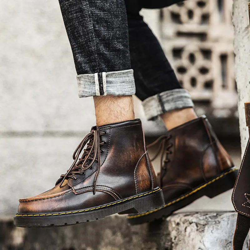 Premium Brown Leather Mens Ankle Boots: Rugged Motorcycle  display picture 2