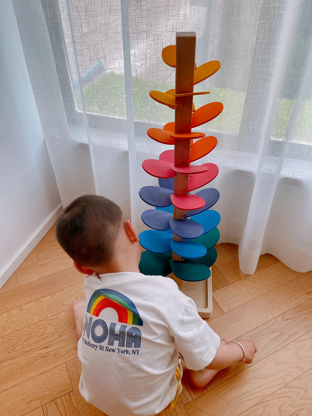 Wooden Marble Run Tree with Musical Chimes 72cm Montessori Toy