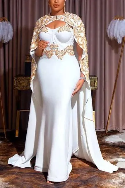 Plus Size Arabic ning Elegant Pm e Sle White Embidered plique Heart Neck Foal Ocn ss