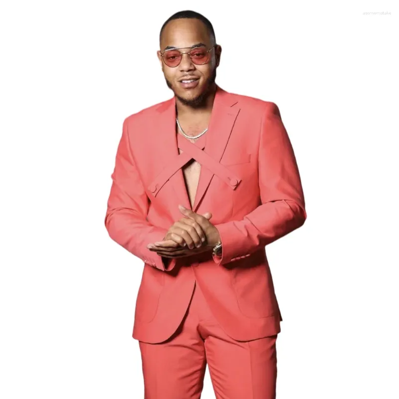 Watermelon Red Men s suit men casual Classic Fit Blazer and Pant Set for Weddings Proms and Daily Wear