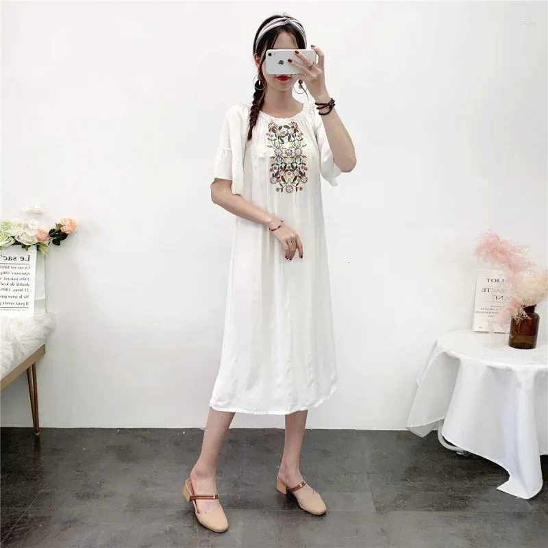 Casual Vintage Embroidery Cotton Hooded Collar Dress Mid-Calf Length Summer  for Women from Dhgate Basic & Casual Dresses - price 34.29