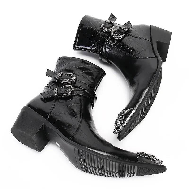 Premium Leather Cowboy Boots for Men - Pointed Toe, Metal Tip