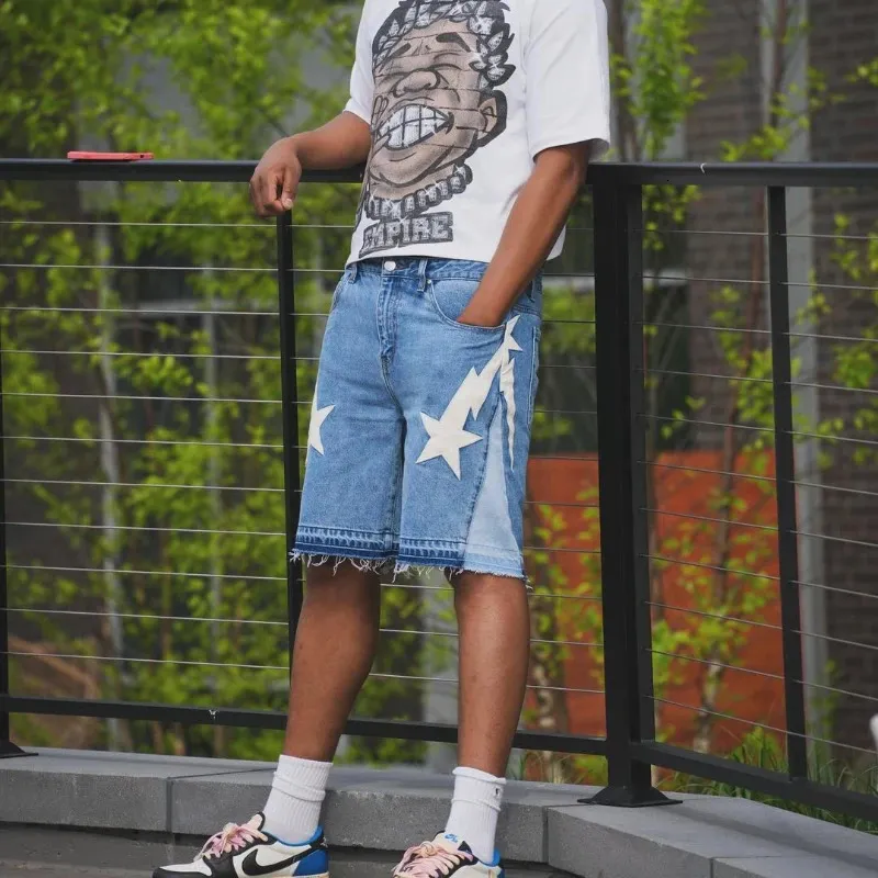 パンツ LGB sky white biker cut-off denim Y2K Stretchy Ripped Cargo Jeans - Retro Y2K Style for Men