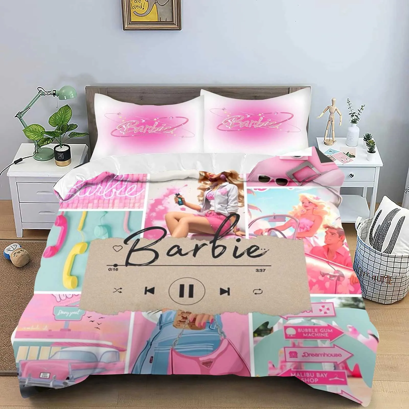 Barbie Bed Sets Princess Duvet Cover: Cartoon Anime Style