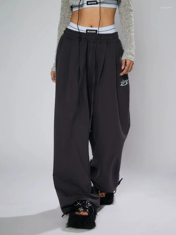 Y2K Style Baggy Sweatpants - Womens Kpop Dark Grey Trousers