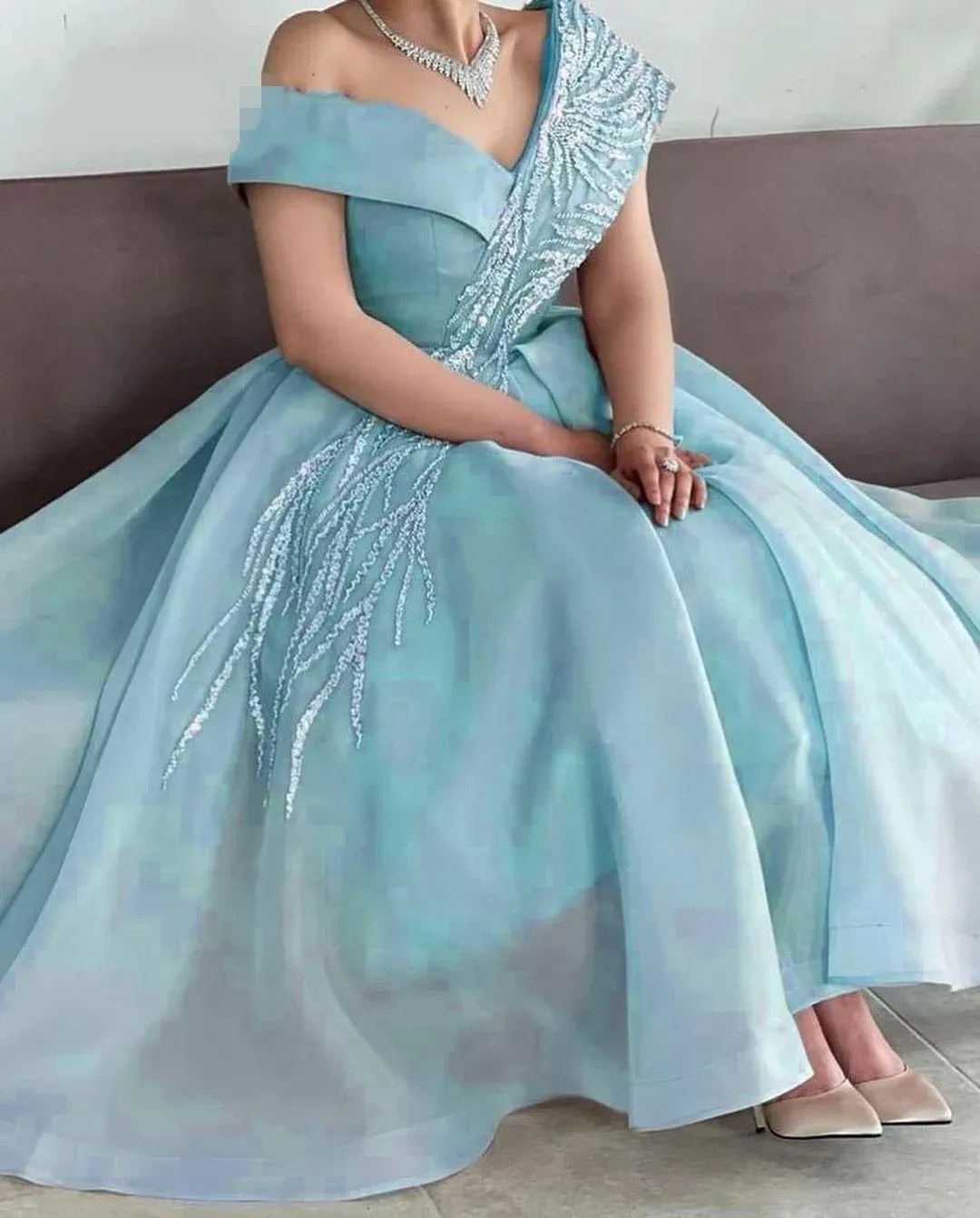 New Design One Shoulder Evening Formal Dress 2024 Lace Appliques Organza Saudi Arabic Prom Dresses Pagenat Party Gowns Robe De Soiree