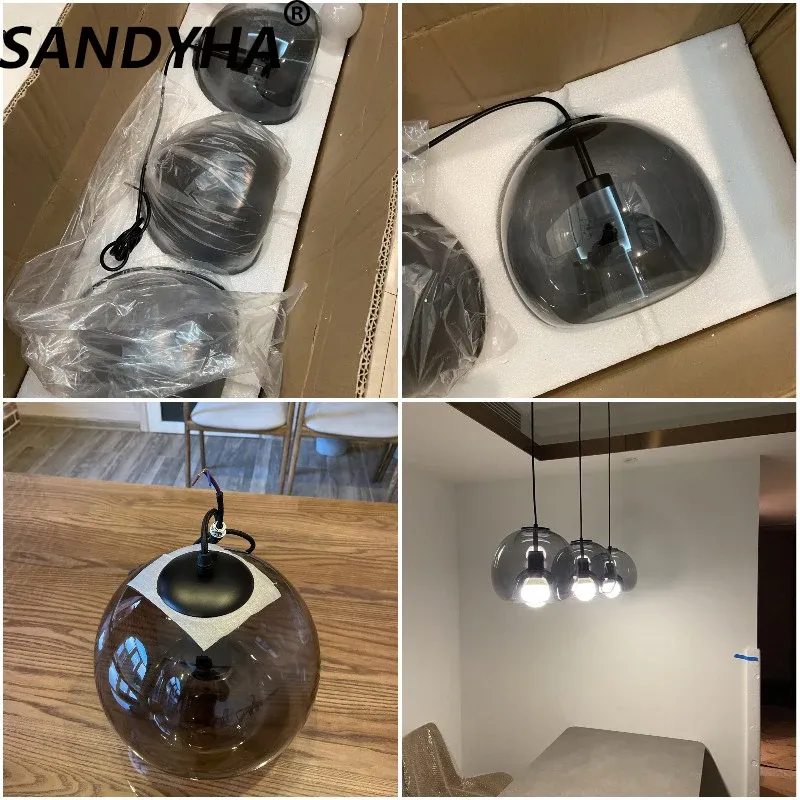 Modern Black Glass Pendant Light Chandelier - E27 Ceiling Lamp for ...
