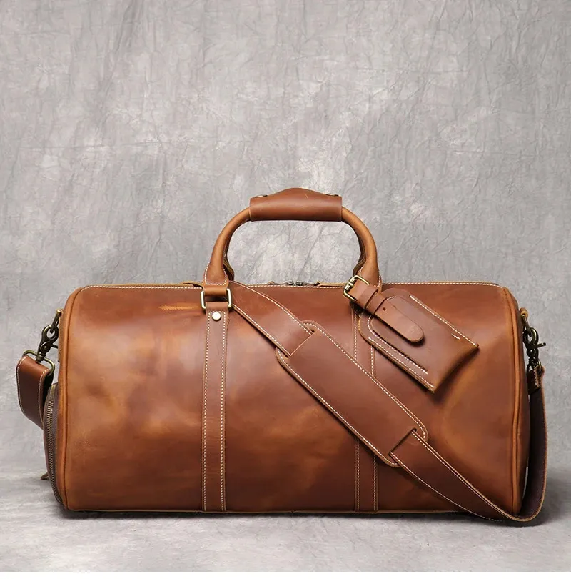 Canvas Leather Luggage Bags For Men Durable Duffels Leather Travel Luxury  Mens Travel Bag Vintage Brown Cowhide Leather Traveling Bag For Men