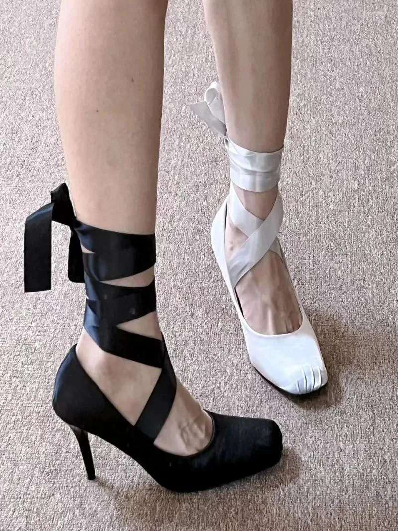 Save Big on Bulk Ballet Platform Heels Black Platform High Heels: Stiletto  Ballet Pumps With Ankle Strap And Bowknot Detail, Square Toe Mary Janes 