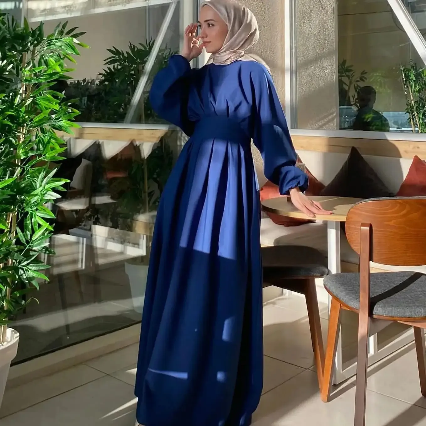 hijab for navy blue dress One-Piece Muslim Prayer Dress with Hijab | Full Coverage Islamic Dress main image 1