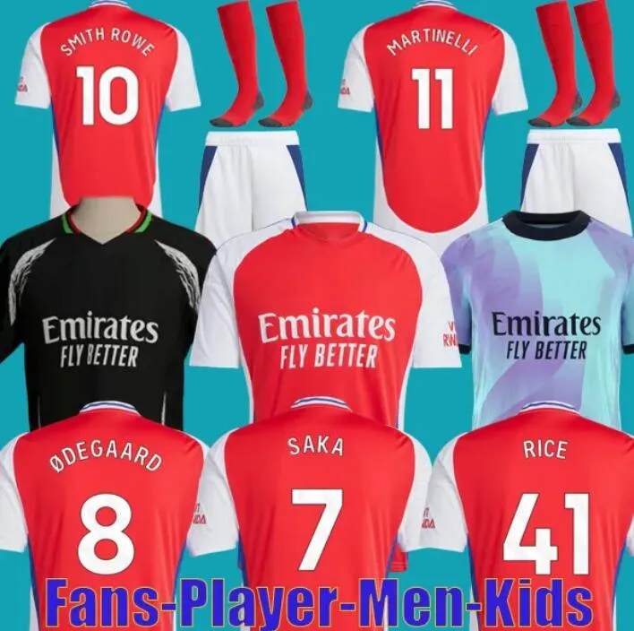 Arsenal FC 2024 Football Jersey Kits for Men Kids RICE Jorginho Havertz JESUS SMITH ROWE SAKA Trossard MARTINELLI TIERNEY