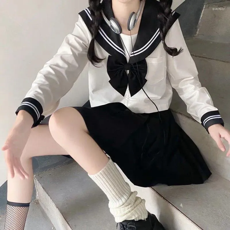 Roupas Conjuntos De Roupas Japonesas Xs Xl Student Meninas Uniformes Escolares Figurinos Mulheres Sexy Jk Terno Marinheiro Blusa Plissada Saia Plissada De 181 03 DHgate
