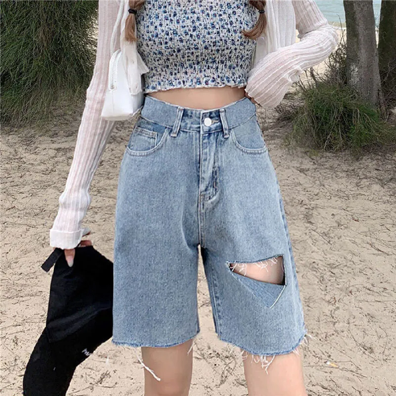 High Waisted Denim Shorts For Women Light Wash Fringed Jean Shorts