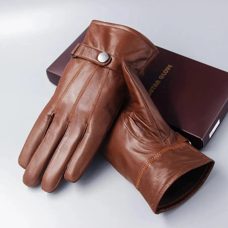 Valpeak Mens Leather Gloves Winter Warm Genuine Sheepskin Driving