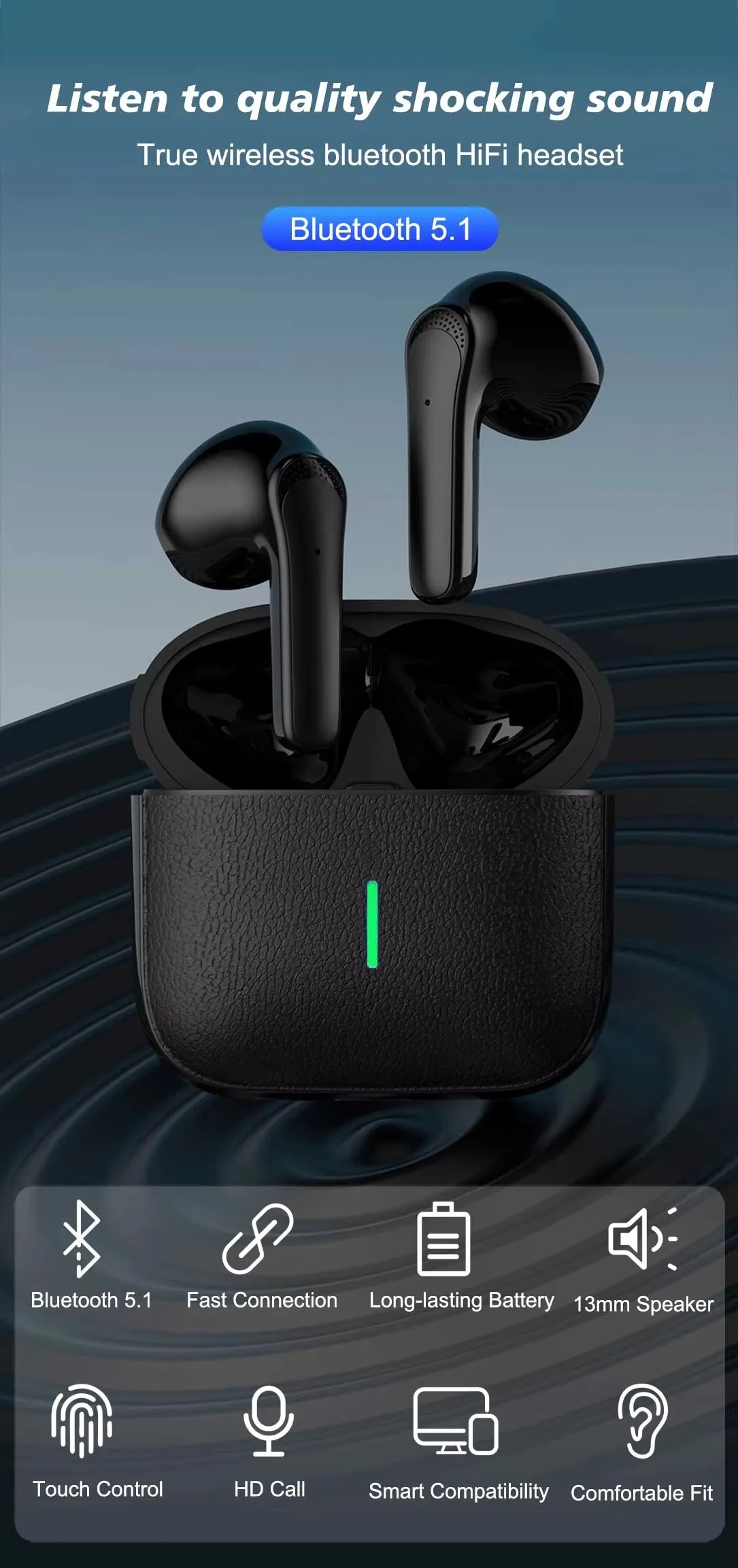 ワイヤレスイヤホン充電式（JS59） JS59TWSワイヤレスBluetooth5.0ヘッドフォンタッチヘッドホン