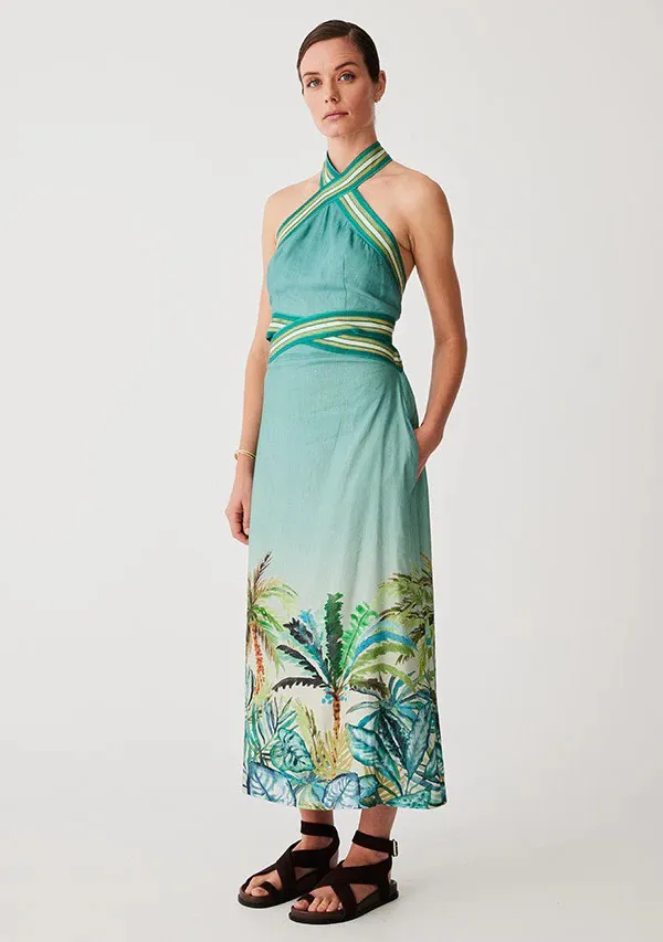 ankle length pencil dress Womens Pencil Dress with Green Coconut Tree Floral Print Halter Neck  Sleeveless Ankle-Length Summer Dress from Dhgate Plus size Dresses