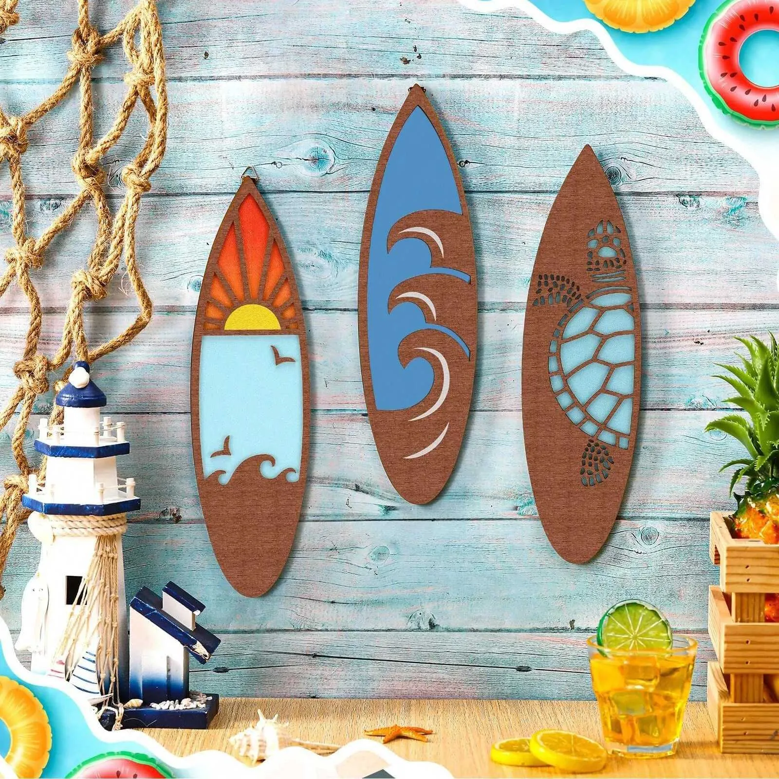 Sea Turtle Wooden Sign - 5x5 Inch Beach Decor For Summer Home & Coastal Room Decorations
