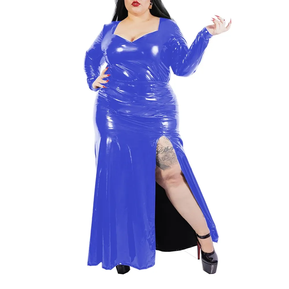Plus Size Women's Wetlook PVC Long Dress Set with Long Sleeve Scoop Neck Top and High Waist Ankle-Length Pencil Skirt from Dhgate Basic & Casual Dresses - price 81.4 Plus Size Women's Wetlook PVC Long Dress Set with Long Sleeve Scoop Neck Top and High Waist Ankle-Length Pencil Skirt from Dhgate Basic & Casual Dresses - price 81.4
