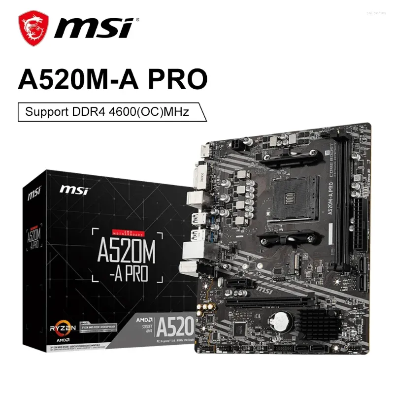 Motherboards MSI A520M A PRO Motherboard DDR4 M.2 USB3.2 STAT 3.0 SSD Audio AMD A520 Socket AM4 4K Ultra HD Placa Mae