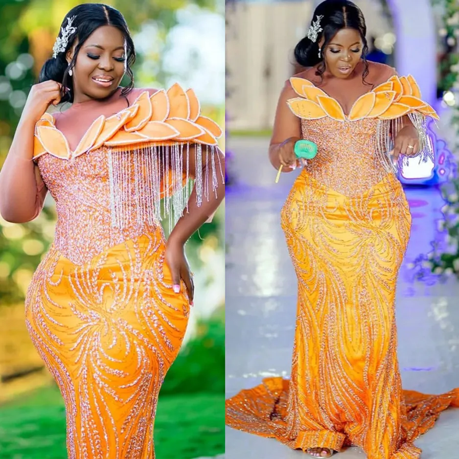 Sweetheart Orange Mermaid Evening Dress with Beadings and Ruffles main image 1