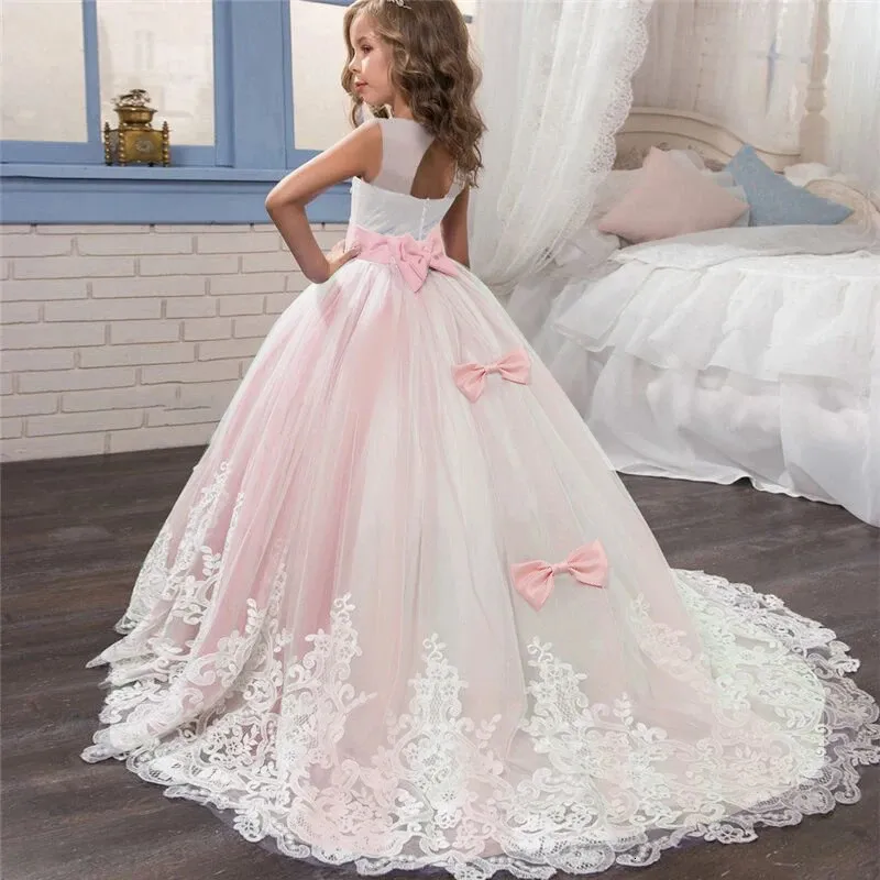 Girls White Wedding Party Ball Tail Dress 6-14 Years Flower Elegant Youth Bridesmaid  Dress from Dhgate Girl's Dresses - price 51.56