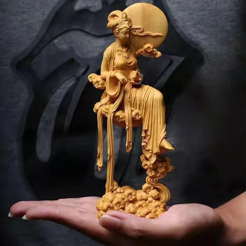 Handcarved Jade Rabbit Fairy Statue Natural Solid Wood For Home, Office ...