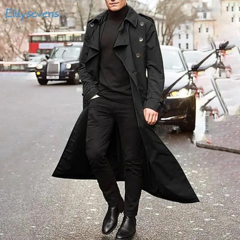 Mens Double Breasted Black Trench Coat Mens Classic Trendy Windbreaker For Spring And Autumn With Long Sleeves And Extra Long Length In Solid Color From Emmanue 40.91 DHgate.Com