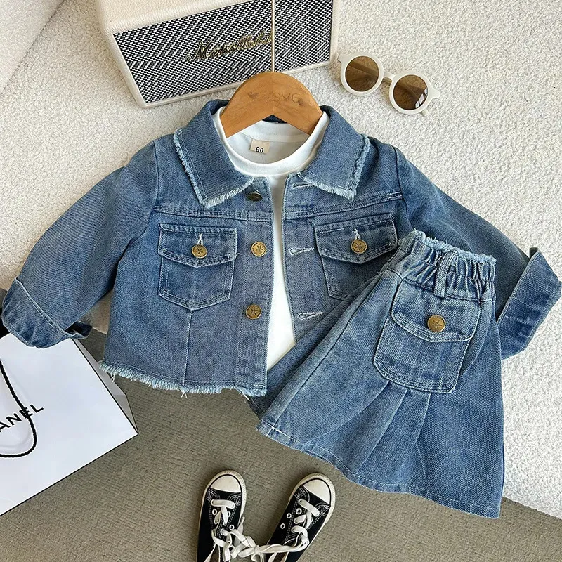 ジャケット・アウター Denim Blouson & Balloon Skirt Set Denim Jacket and Dress Set - Chic Spring Cowboy Outfit for