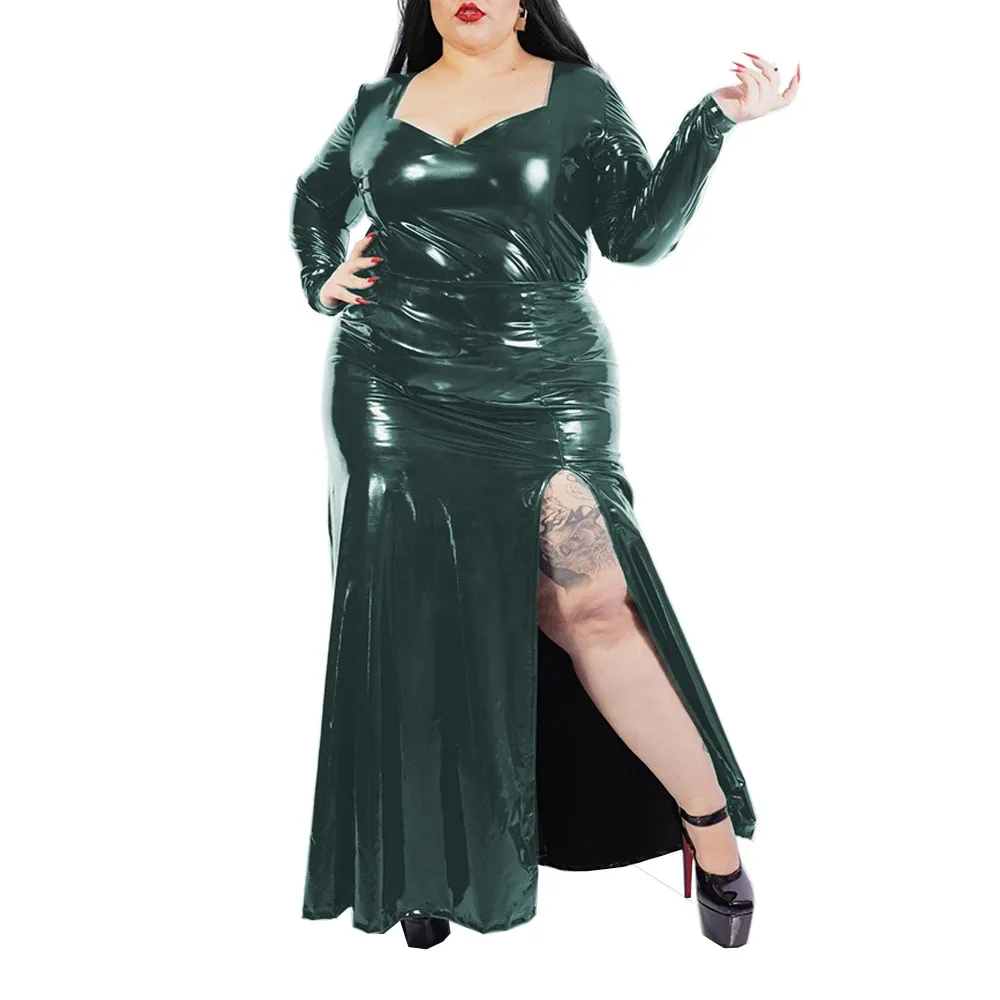 Plus Size Women's Wetlook PVC Long Dress Set with Long Sleeve Scoop Neck Top and High Waist Ankle-Length Pencil Skirt from Dhgate Basic & Casual Dresses - price 81.4 Plus Size Women's Wetlook PVC Long Dress Set with Long Sleeve Scoop Neck Top and High Waist Ankle-Length Pencil Skirt from Dhgate Basic & Casual Dresses - price 81.4