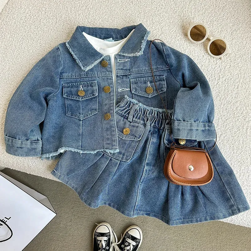 Girls Spring/Autumn Clothing Set: Denim Jacket & Skirt